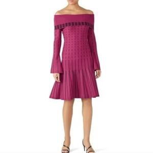 Prabal Gurung Off The Shoulder Purple Stripe Bell Sleeve Knit Dress Size 4